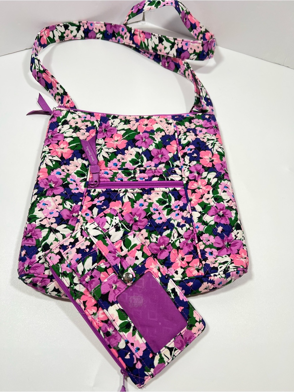 Vera Bradley Zip Top Hipster Crossbody Bag Purse W/ Wallet Flower Garden EUC